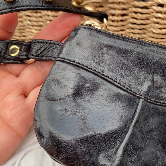 Black leather wristlet w/studded strap - Picture 7 of 12